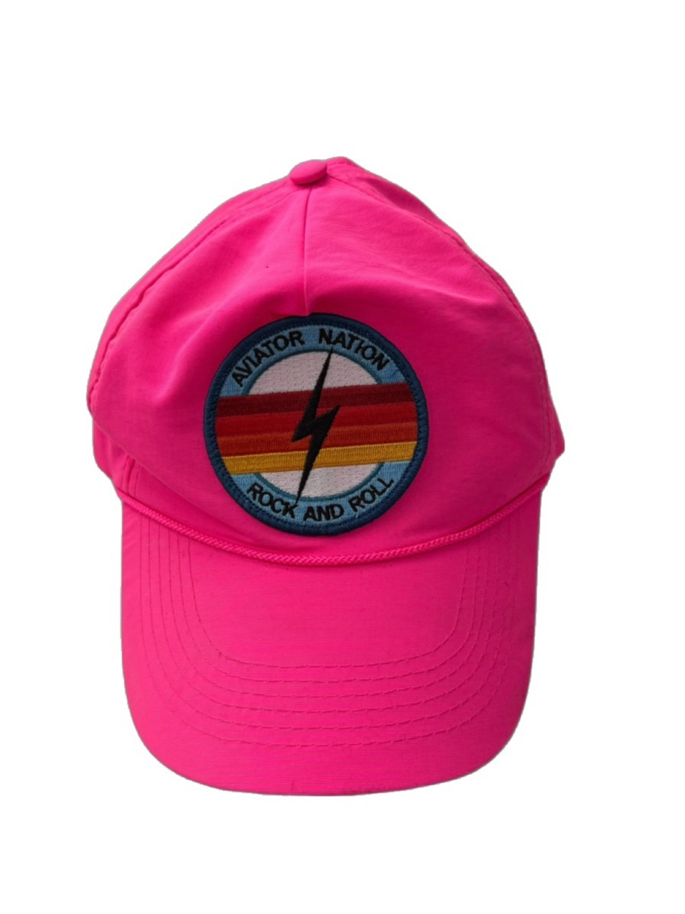 Aviator Nation Neon Pink Rock & Roll Bolt Vintage Nylon Trucker Snap Back Hat
